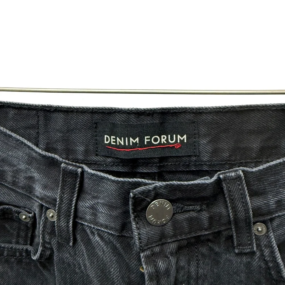 Denim Forum‎ The Farrah Hi-Rise Wide Leg Jeans Black Raw Hem Size 26